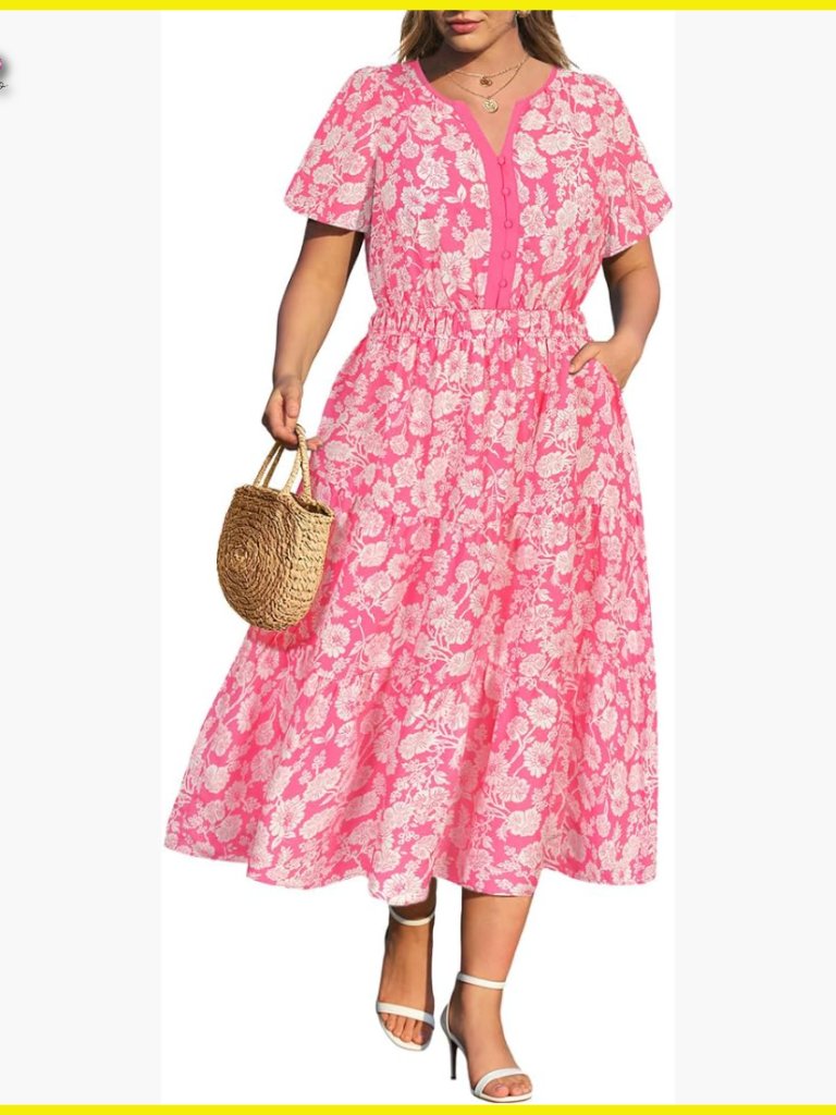 V-Neck Tiered Maxi Dress With Pockets Flowy Summer Casual Elegant